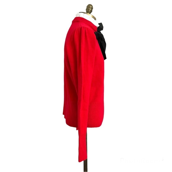 Sandro Red 100% Wool Lézard Sweater w/ Silk Bow - 3/M 🇫🇷 - Picture 6 of 14